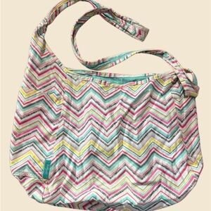 Thirty-One Chevron Print Shoulder Tote Bag Teal Interior